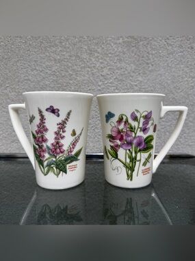 Vintage Portmeirion Botanic Garden Mandarin Mugs, Sweet Pea & Foxglove, Pair